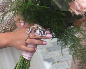 Vintage roses wedding bouquet with brooch